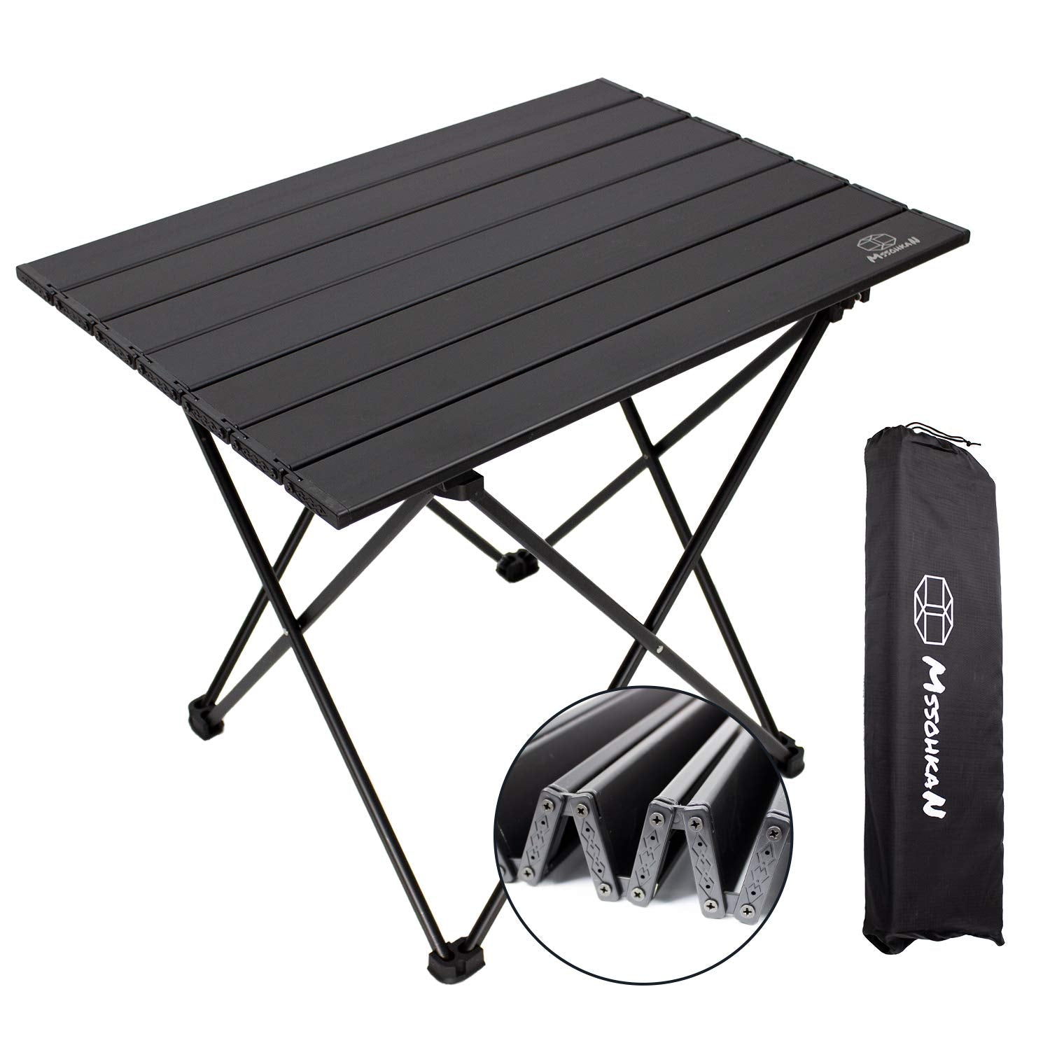 PORTAL Outdoor Folding Portable Picnic Camping Table with Adjustable Height  Aluminum Roll Up Table Top Mesh Layer, Silver