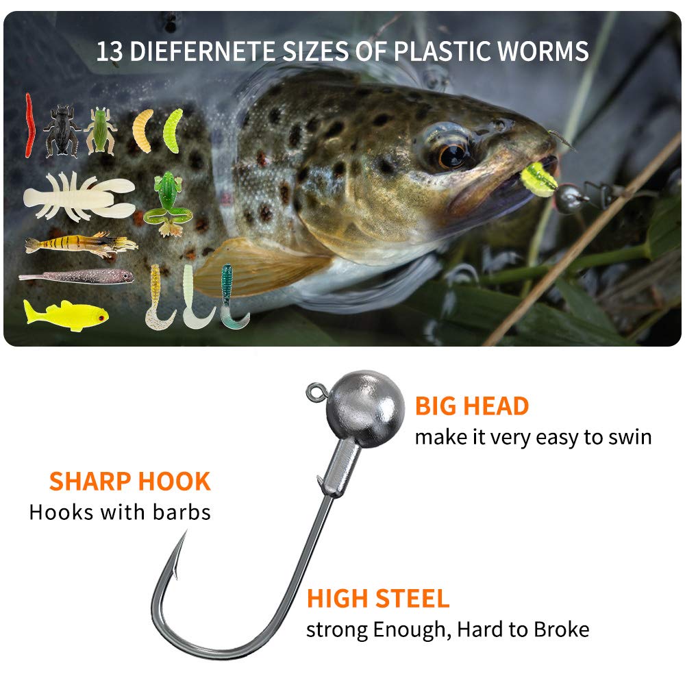 Bouanq Fishing Tackle Set,PortableFun Fishing Baits Kit Lots, for  Freshwater Trout Bass Salmon 