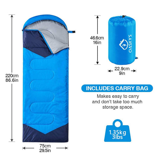 Camping Sleeping Bag - 3 Season Warm & Cool Weather - Lightweight Waterproof Bag for Adults & Kids - Summer Spring Fall Essential