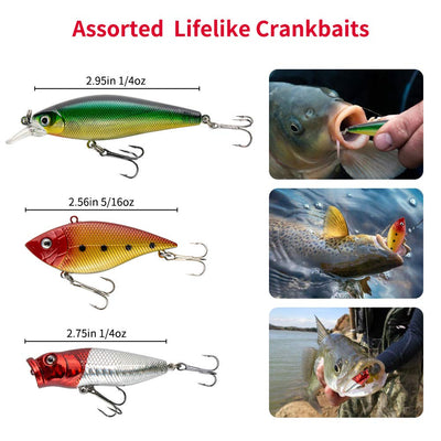 Complete Freshwater Fishing Lures Kit - Bass, Trout, Salmon Bait Tackl