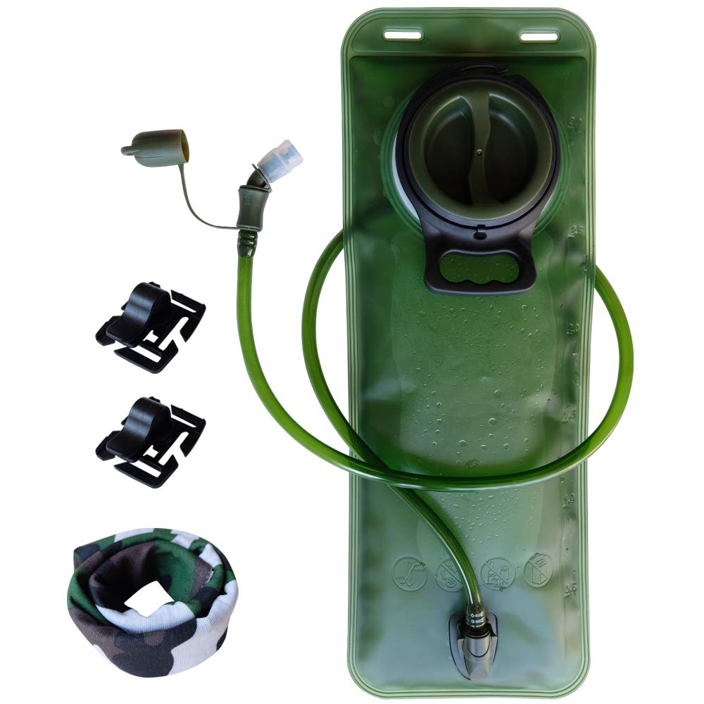 3L Hydration Bladder 3 Liter 100oz Water Bladder Hydration Reservoir Leakproof BPA Free Water Reservoir, with Magnetic Clip&Bandana,Bladder Replacement for Backpacks for Hiking Camping Running Cycling green