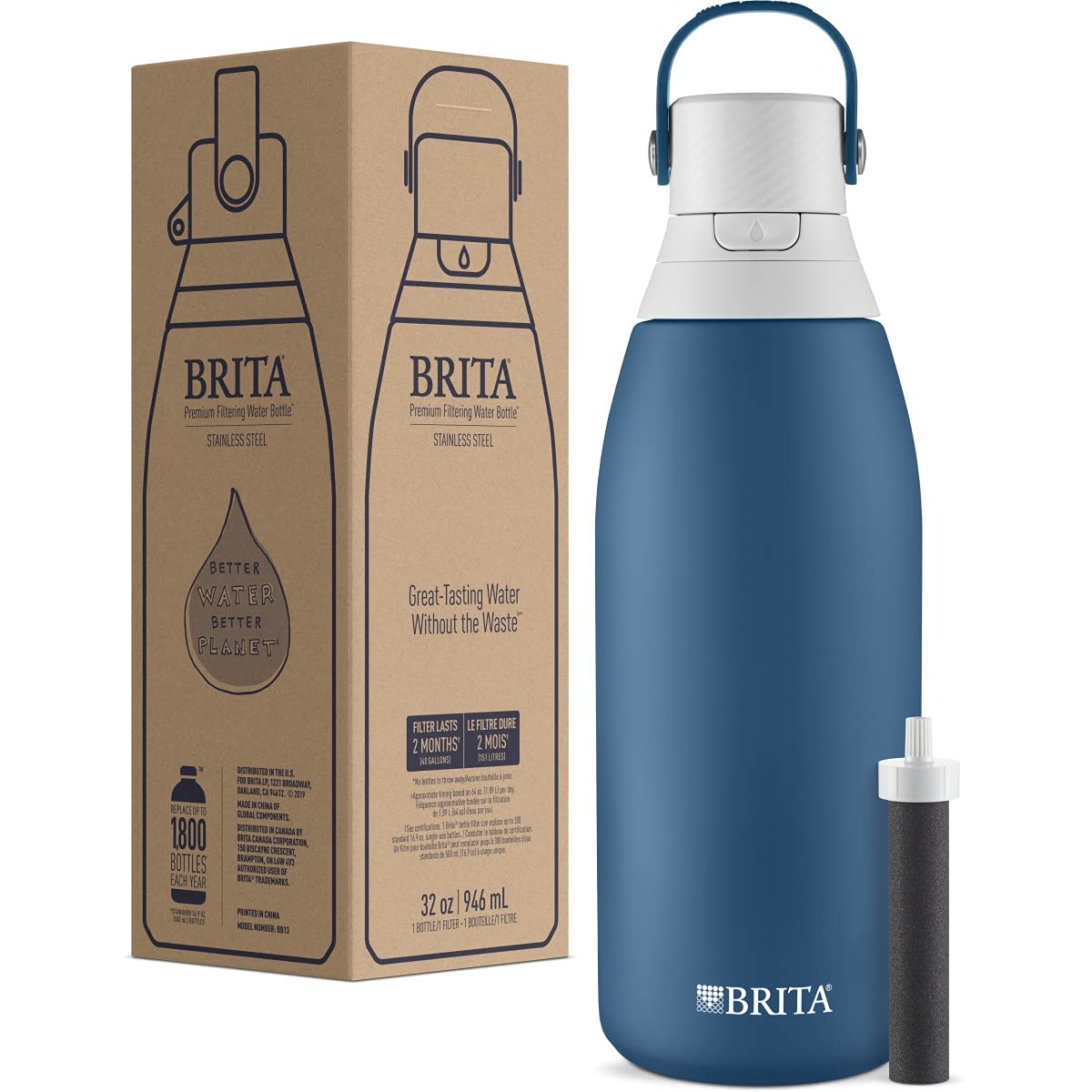 32oz Insulated Stainless Steel Filtered Water Bottle with Filter Black