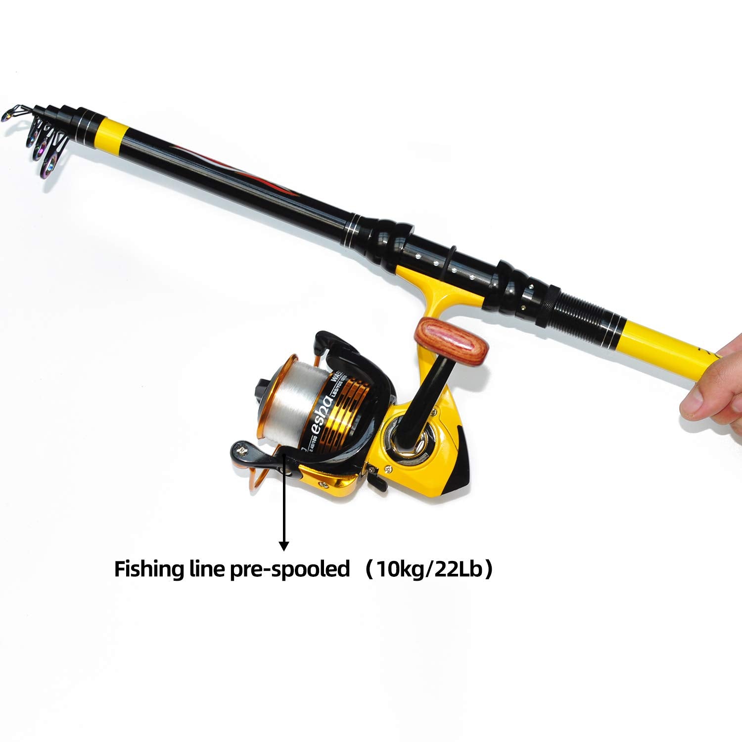 Richcat Fishing Poles and Reels Combo, Fishing Rod and Reel Kits for Adults Telescopic Fishing Rod Set Line Pre-Spooled for Trav, Black
