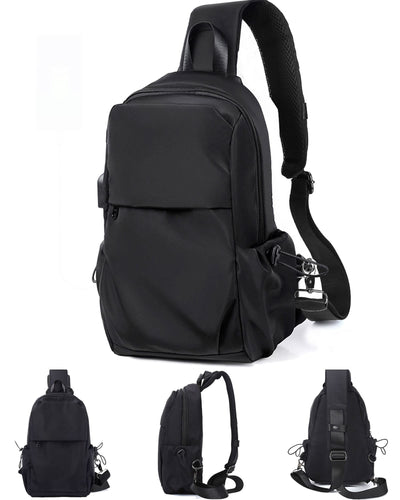 Small Black Sling Crossbody Backpack Shoulder Bag for Men Women