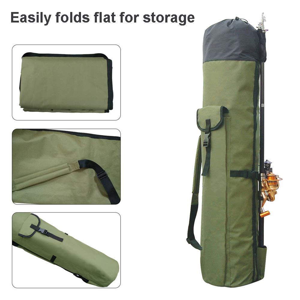 Allnice Durable Canvas Fishing Rod & Reel Organizer Bag Travel Carry Case  Bag- Holds 5 Poles & T - Fishing