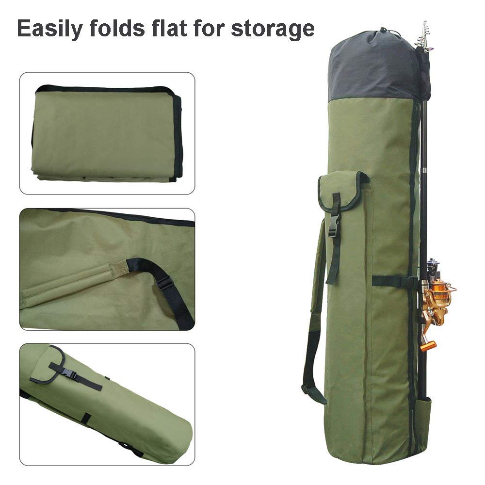 canvas fishing pole bag Allnice Durable Canvas Fishing Rod & Reel Organizer Bag Travel Carry Case Bag- Holds 5 Poles & Tackle