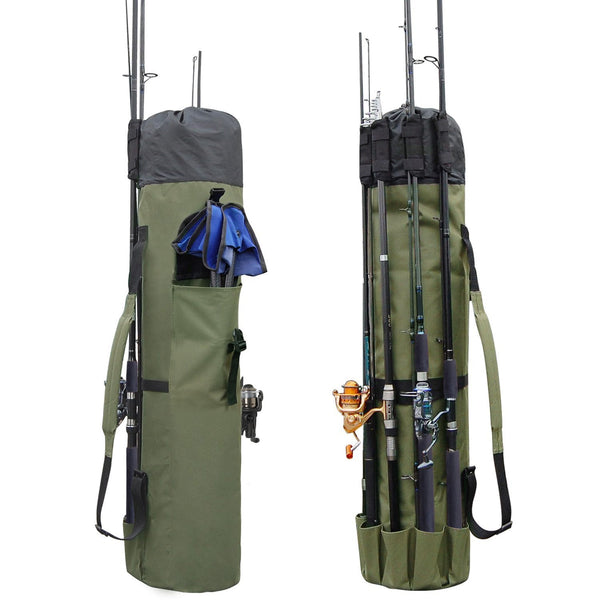 Durable Canvas Fishing Rod & Reel Organizer Bag Travel Carry Case Back