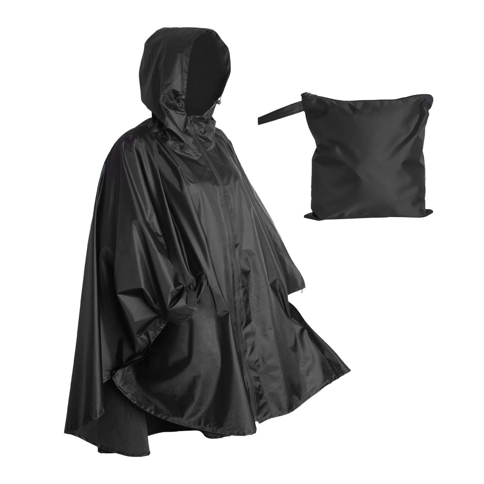 "Heavy Duty Rain Poncho for Backpacking - Waterproof Lightweight for Adults, Military, Emergency - Camping, Men, Women - One Size Black"