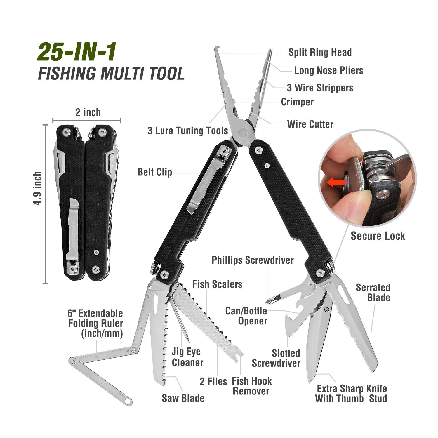 Mossy Oak Fishing Tool Set Plier/Fillet Knife/Lip Gripper/Hook  Remover/FishScale