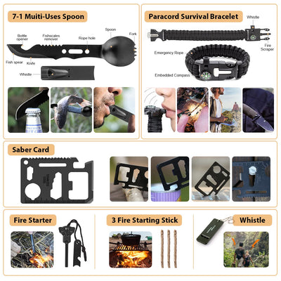 "Ultimate 250Pcs Survival Kit: Gear First Aid, Emergency Tent, Molle Bag - Earthquake, Camping, Hiking, Hunting - Gifts for Men/Women. A-Black"