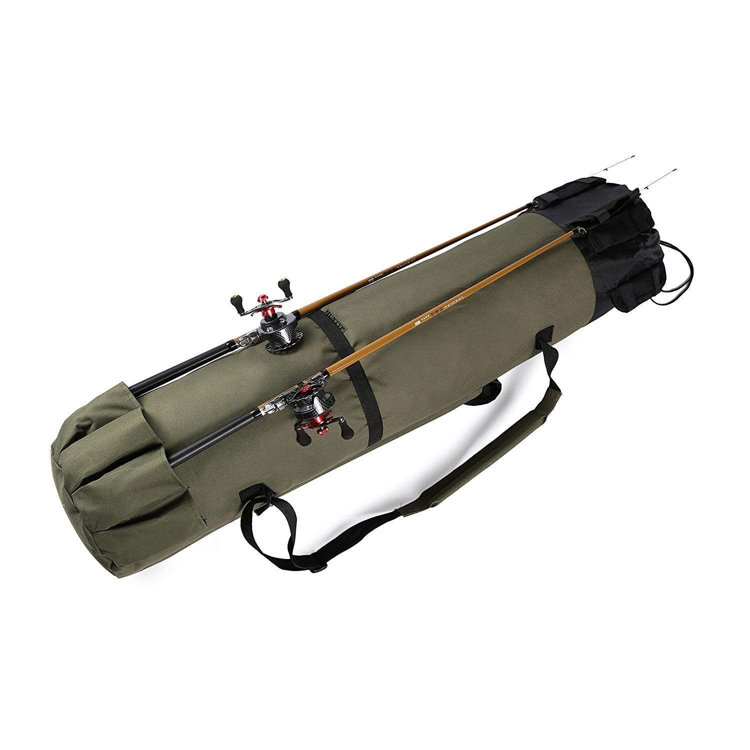 7 fishing pole travel case Allnice Durable Canvas Fishing Rod & Reel Organizer Bag Travel Carry Case Bag- Holds 5 Poles & Tackle