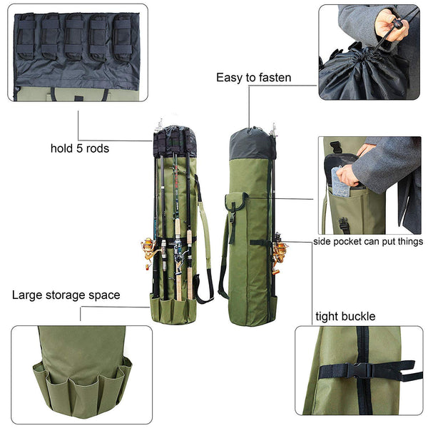 canvas fishing pole bag SILANON Rod Holder, Portable Fishing Rod Case Carrier Pole Storage Bag Travel Carry Case Waterproof Fishing Tackle Gear Organizer : Sports & Outdoors and essentials in one portable bag Fishing Rod Bag Durable Canvas