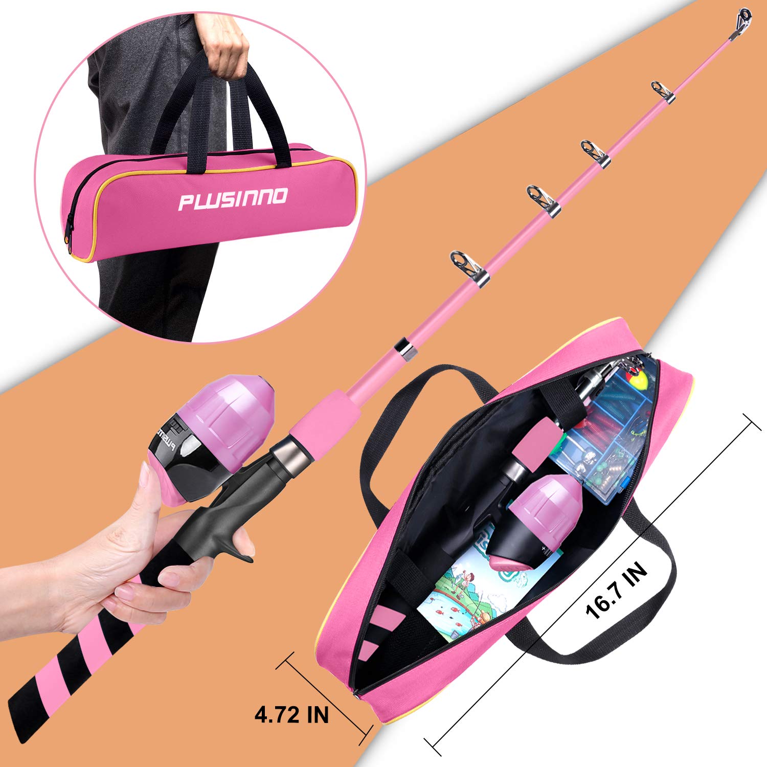 children's fly fishing rods PLUSINNO Kids Fishing Pole, Portable Telescopic Fishing Rod and Reel Combo Kit