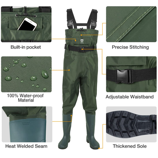 Chest Wader - Waterproof Fishing & Hunting Waders with Boot Hanger for Men and Women