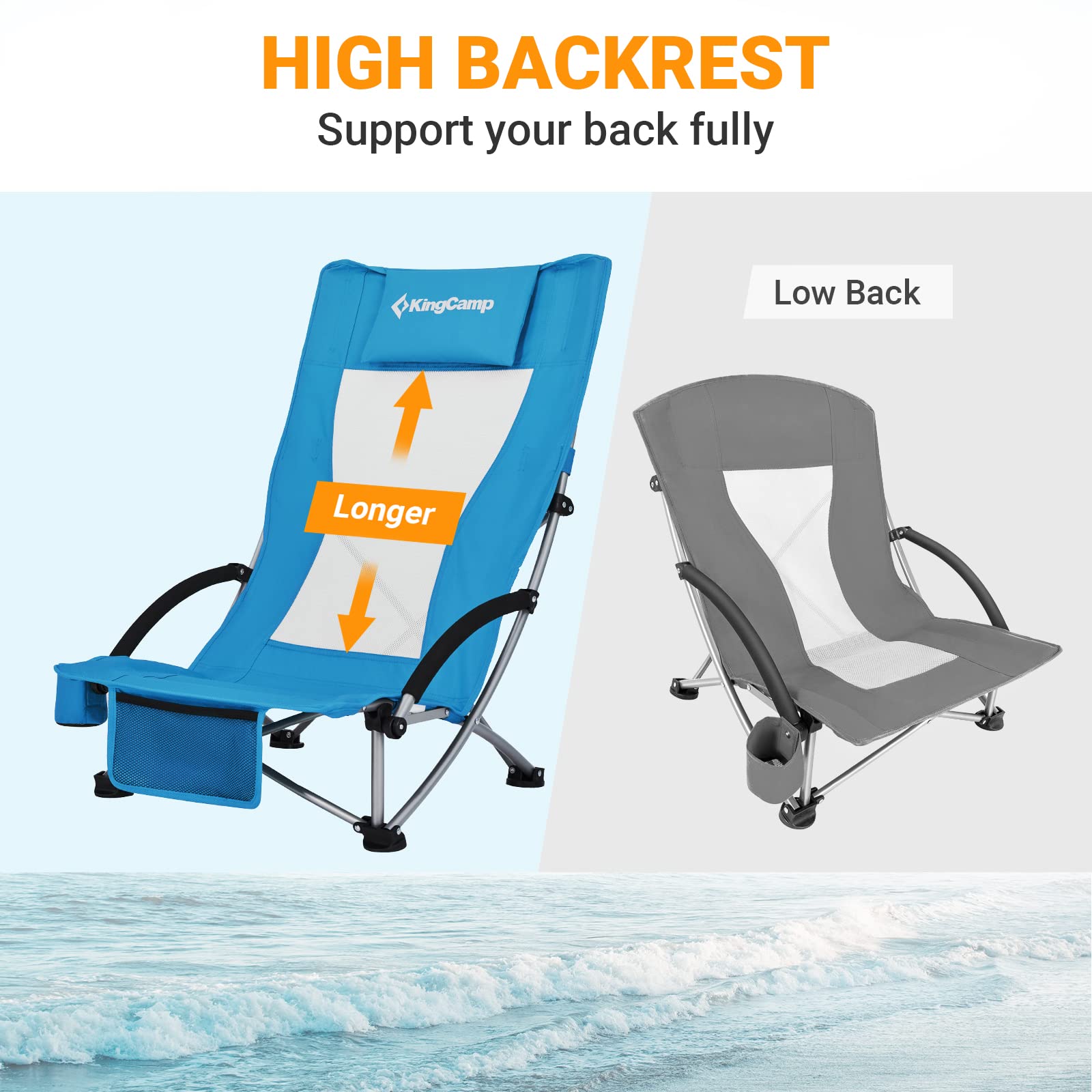 Low Sling Beach Chairs Folding Low High Mesh Reclining Back