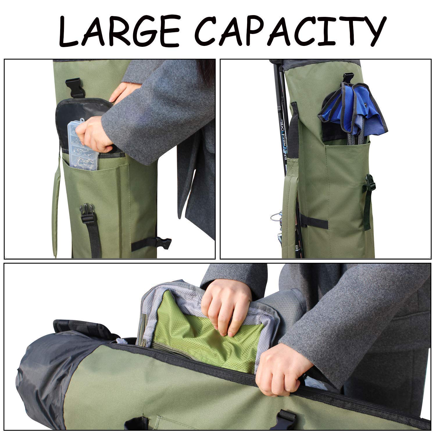 canvas fishing pole bag Allnice Durable Canvas Fishing Rod & Reel Organizer Bag Travel Carry Case Bag- Holds 5 Poles & Tackle
