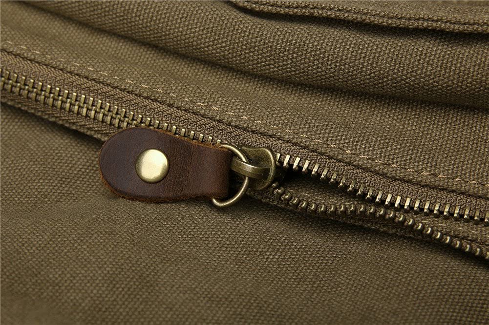 Sechunk Vintage Military Leather Canvas Laptop Bag Messenger Bags Medium Medium--15‘’ Army Green
