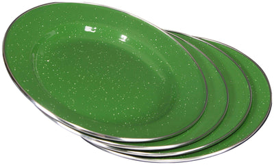 Deluxe 24-Piece Enamel Tableware Set: Green Plates, Bowls, Mugs & Utensils