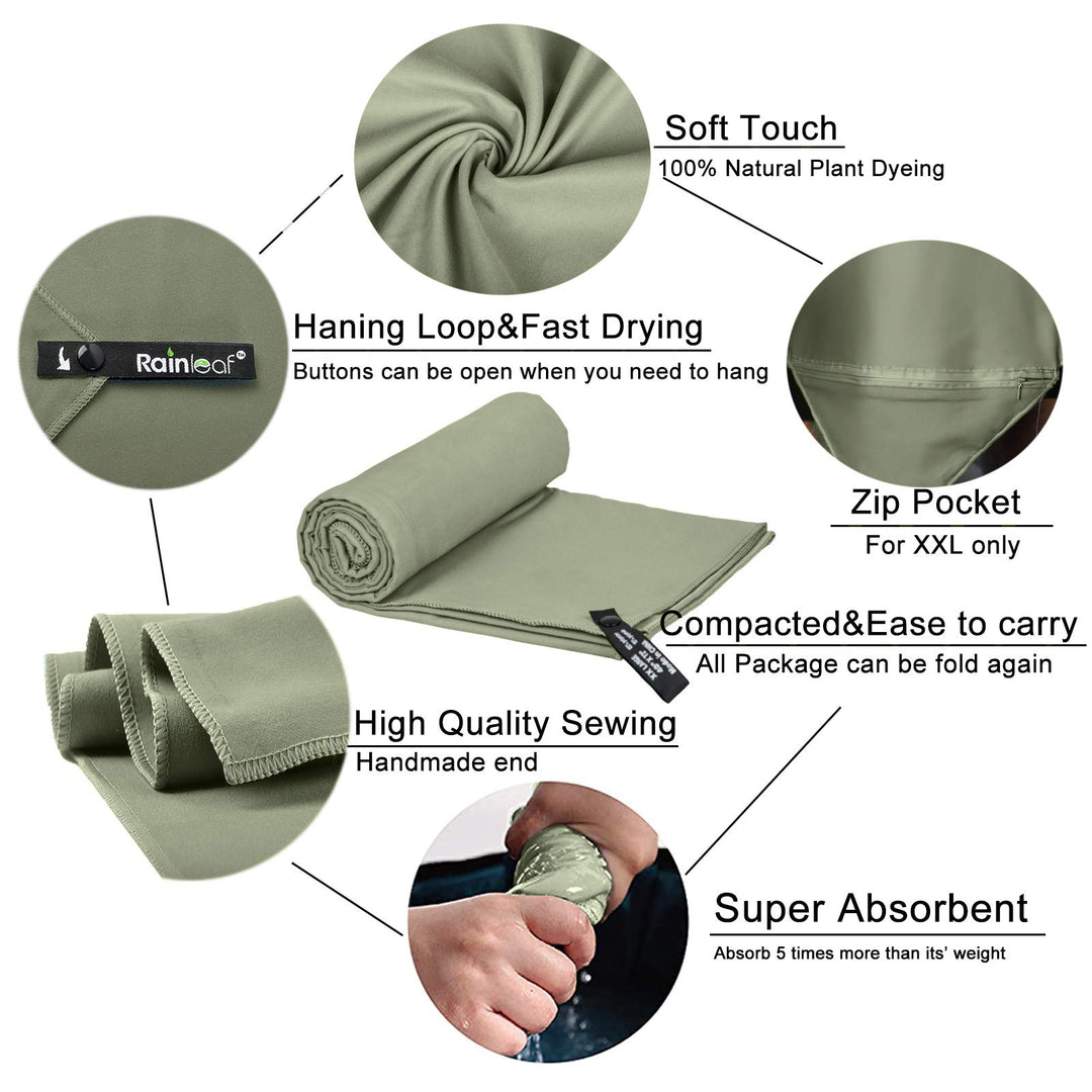 Ultra Compact Microfiber Towel - Fast Drying & Super Absorbent - Perfect Travel, Sports & Beach Towel - Suitable for Camping, Backpacking, Gym, Beach, Swimming, Yoga - Army Green Large (24 x 48 inches)