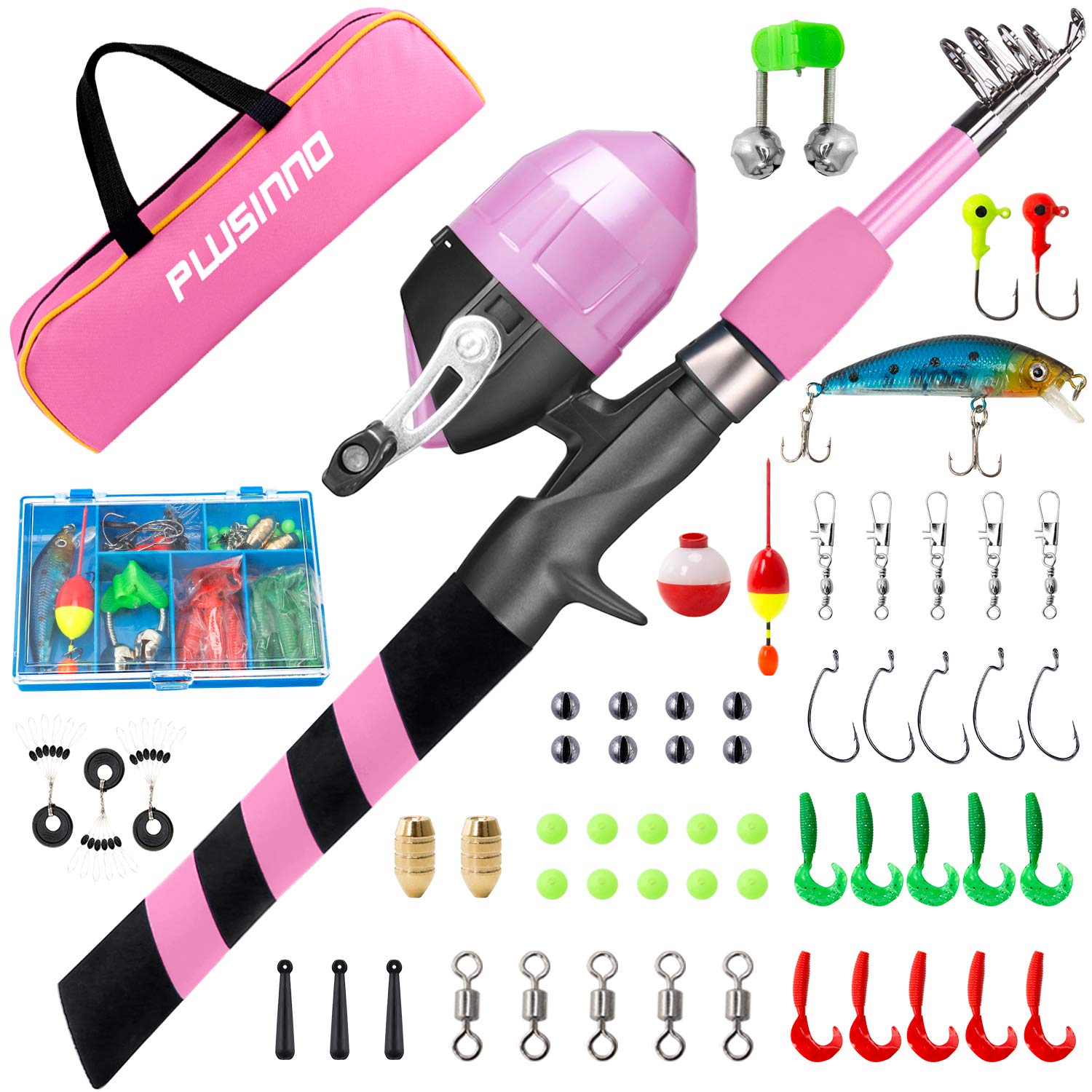 PLUSINNO Kids Fishing Pole, Portable Telescopic Fishing Rod and Reel Combo Kit PLUSINNO Kids Fishing Pole, Portable Telescopic Fishing Rod and Reel Combo Kit
