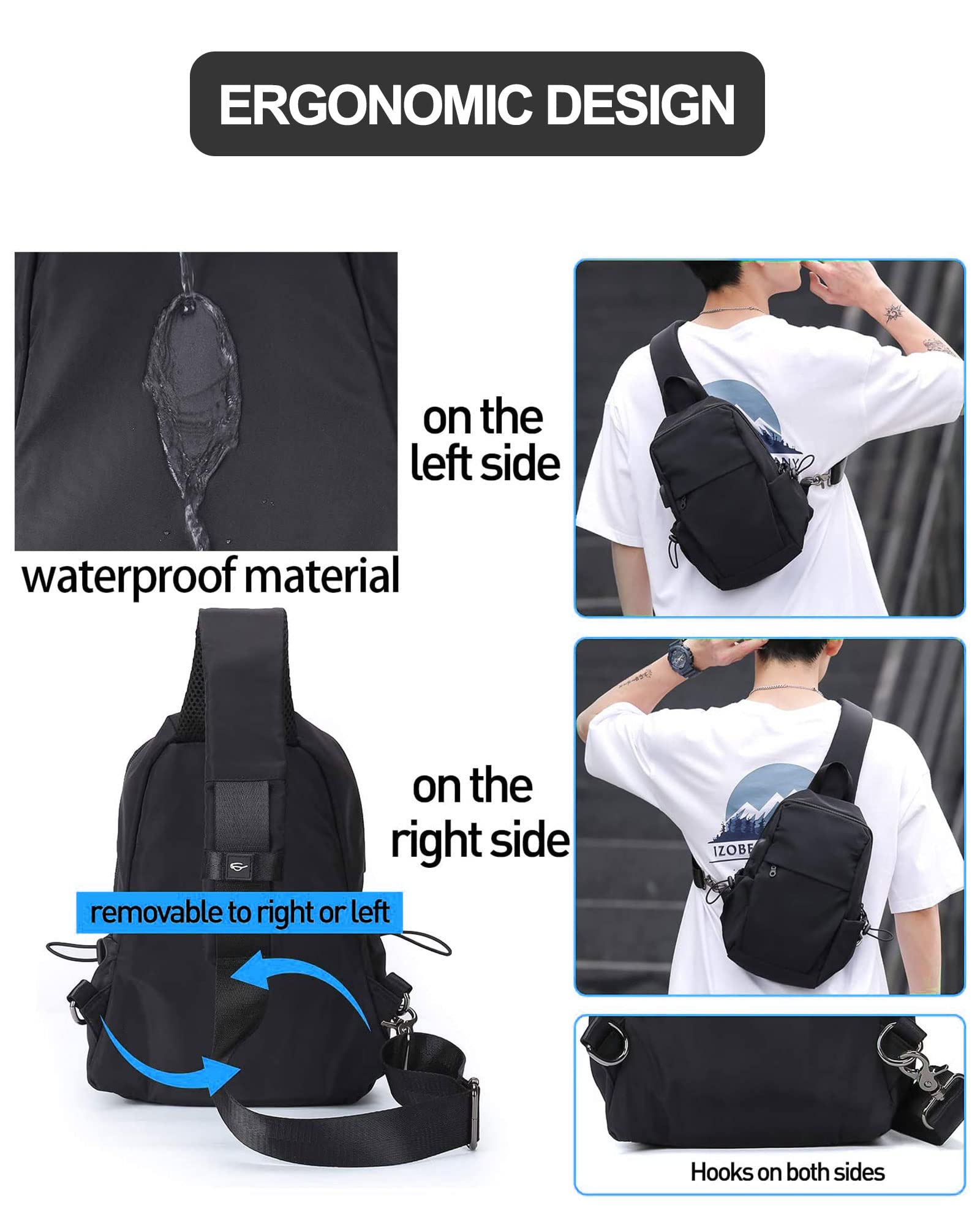 Small Black Sling Crossbody Backpack Shoulder Bag For Men Women, Li