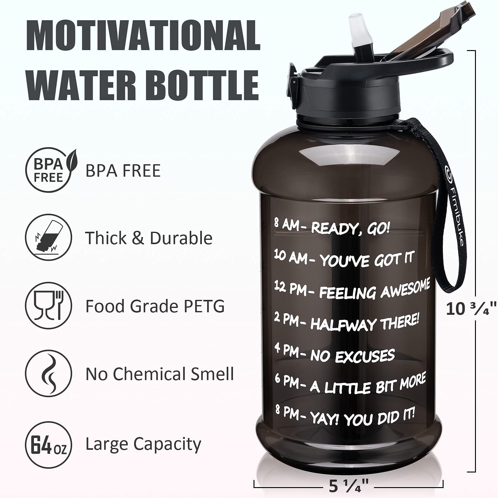 1000ml Tallboy Black Water Bottle With Flexible Noodle Straw Top