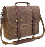 Waterproof Vintage Genuine Leather Waxed Canvas Briefcase Large Satchel Shoulder Bag Rugged Leather