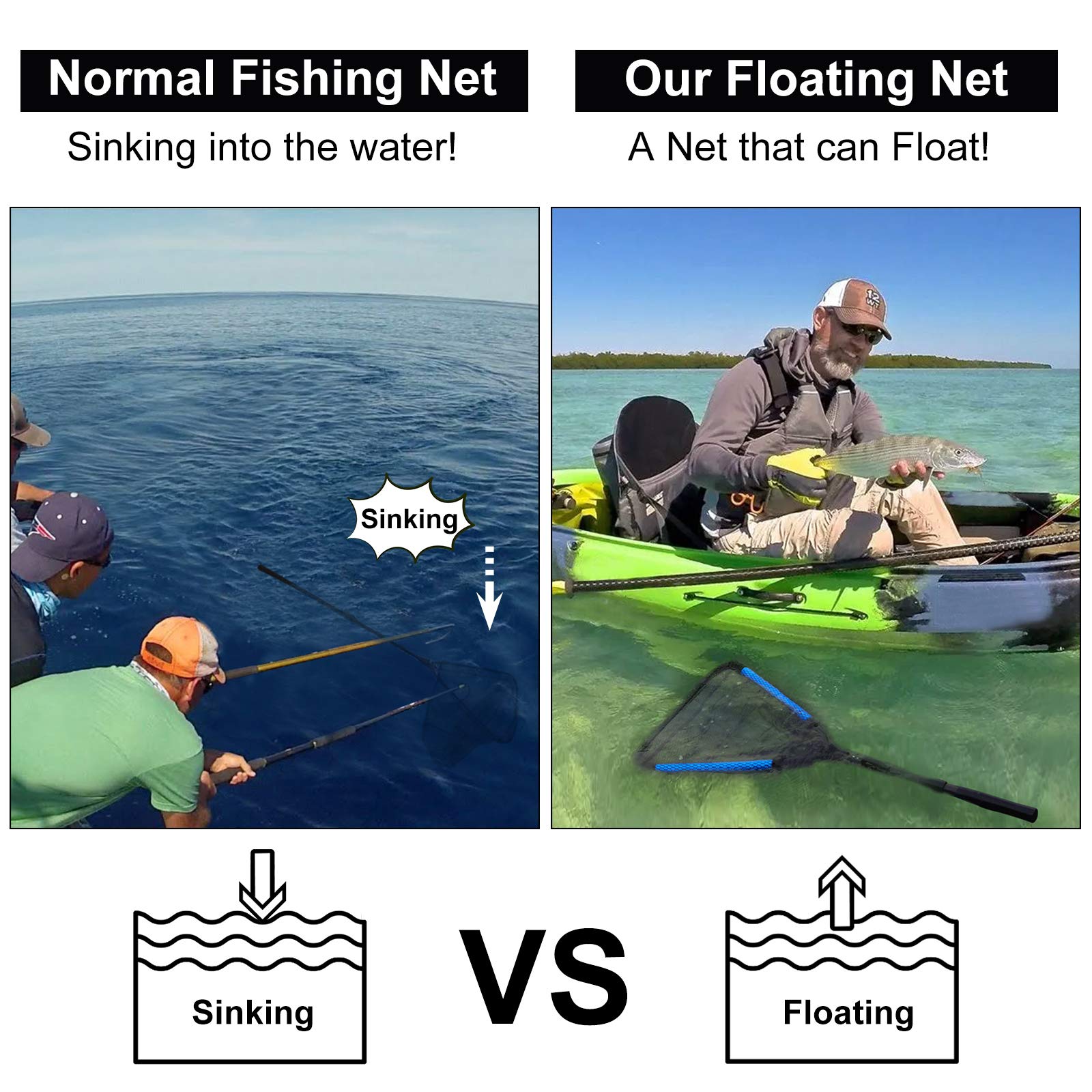 Floating Fishing-Net Rubber Coated Landing Net Pole Easy