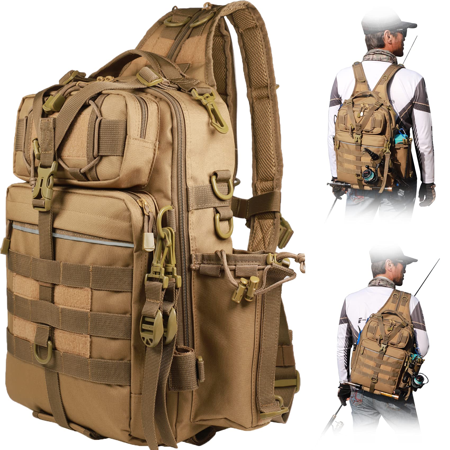 Fishing Backpack Tackle Sling Bag - Fishing Backpack with Rod Holder -  Tackle