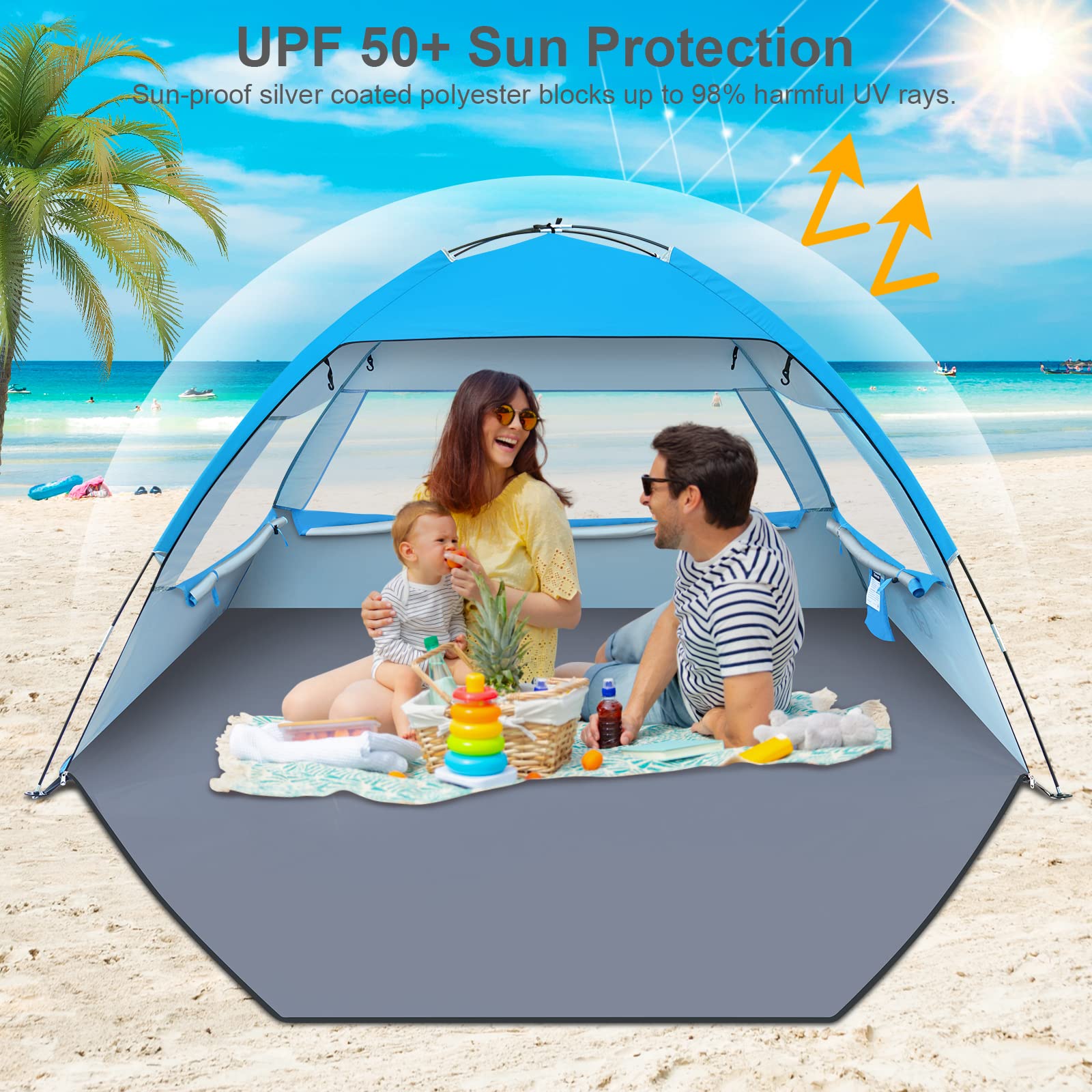 tent with uv protection Gorich Beach Tent, Beach Shade Tent for 3/4-5/6-7/8-10 Person with UPF 50+ UV