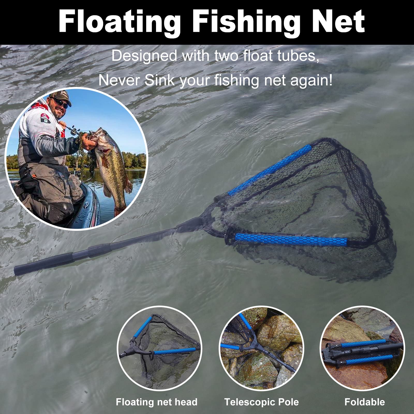 collapsible fish landing net Foldable Collapsible Telescopic Pole Handle Fish Landing Net