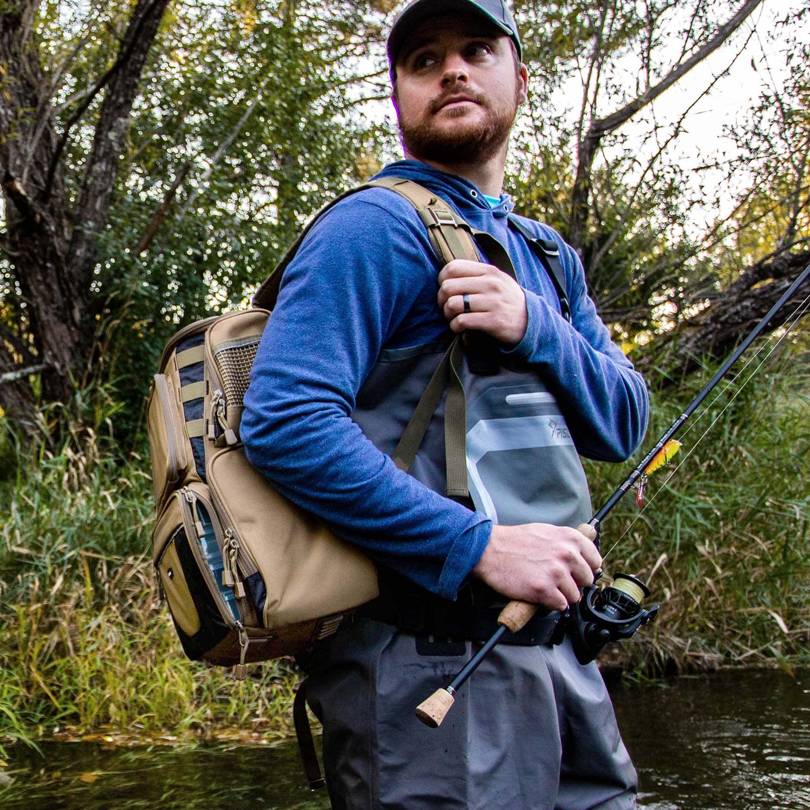 fishing gear bag Piscifun Fishing Tackle Backpack With 4 Trays Fishing Gear Bag Sale Khaki Backpack With Four Trays