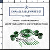 Deluxe 24-Piece Enamel Tableware Set: Green Plates, Bowls, Mugs & Utensils