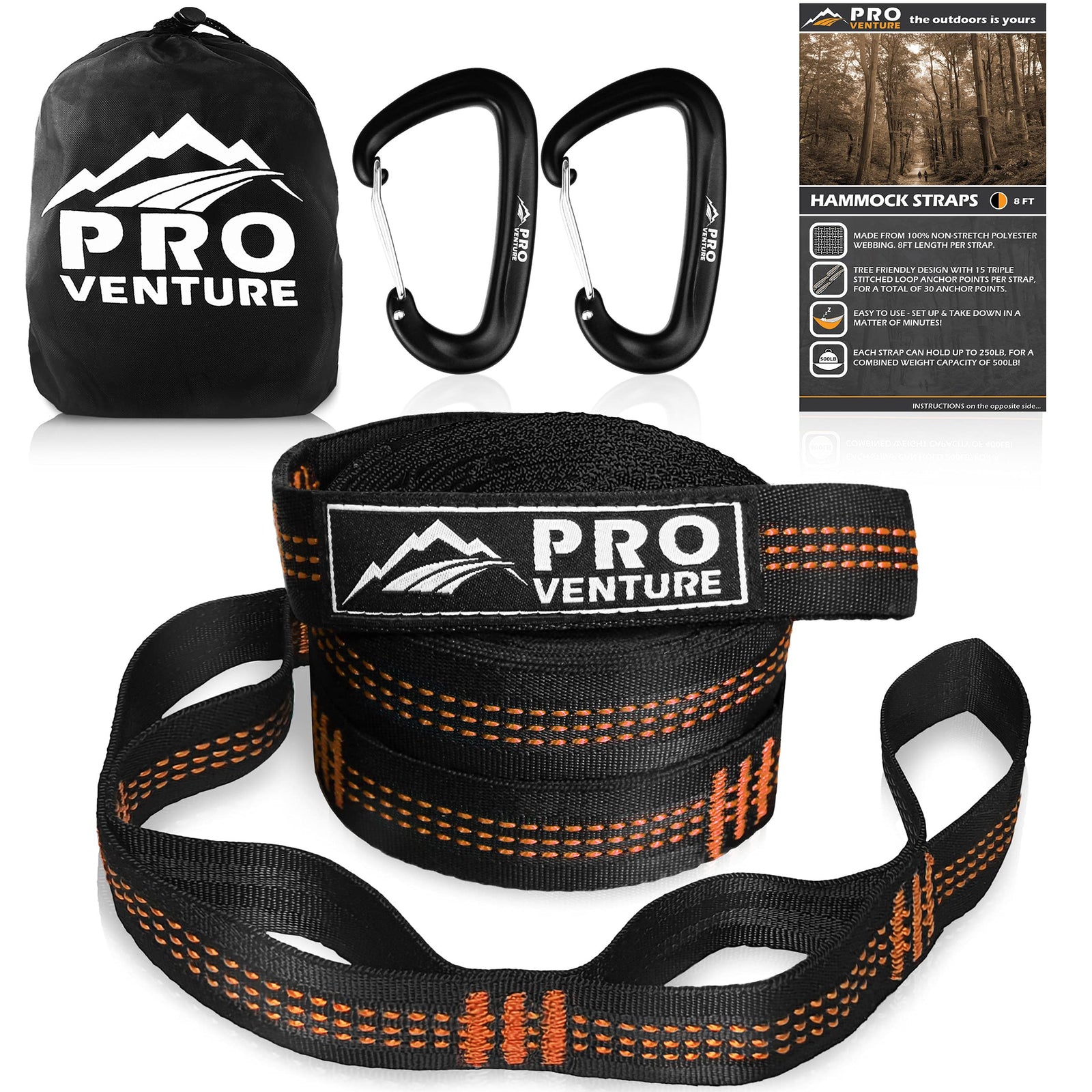 Pro Hammock Straps and 2 Carabiners - 30+2 Loops, 1200lbs Breaking Strength (500lbs Rated)